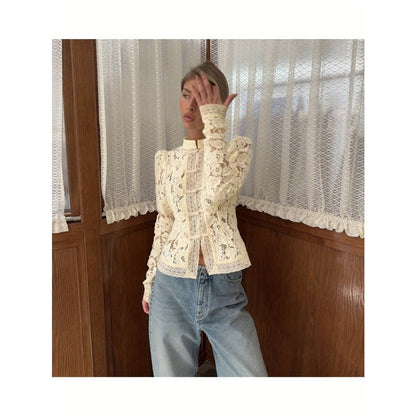 Cream Lace Long Sleeve Blouse for Women - Iolanda