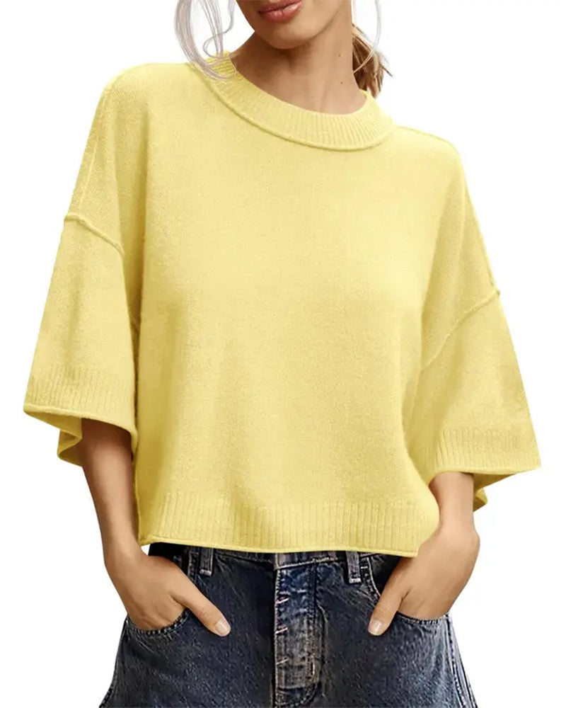 Pullover Einfarbig Loose Fit Lässig Halbarm