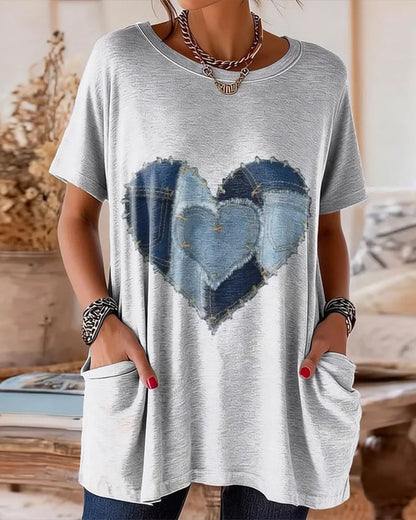 T-shirt Rundhalsausschnitt Tasche Herzprint