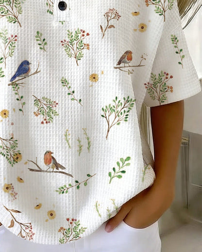 T-Shirt Rundhals Knopf Waffel