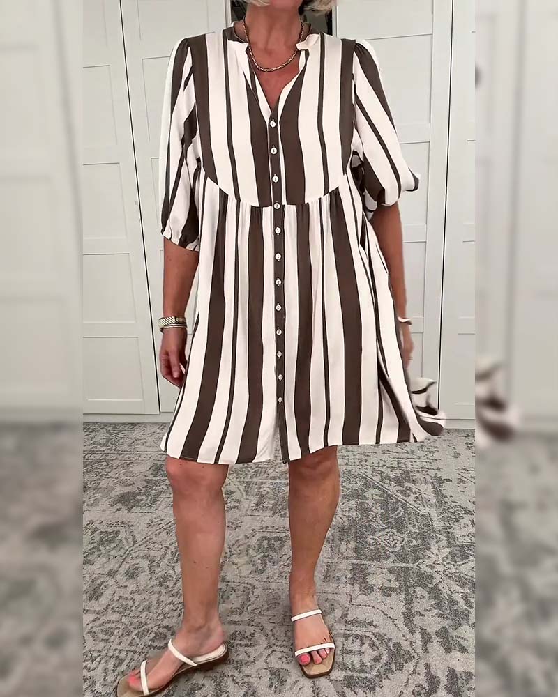 Kleid Halbärmel Gestreift Casual