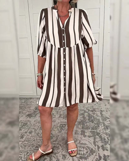 Kleid Halbärmel Gestreift Casual