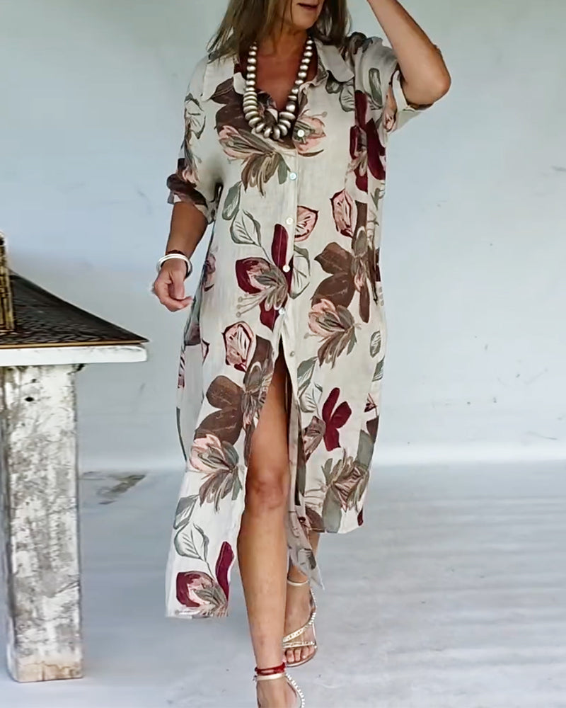 Kleid stylisch Reverskragen bedruckt