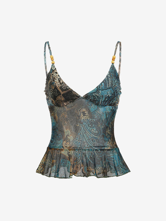 Grünes Vintage Amerikanisches Print Cami Top