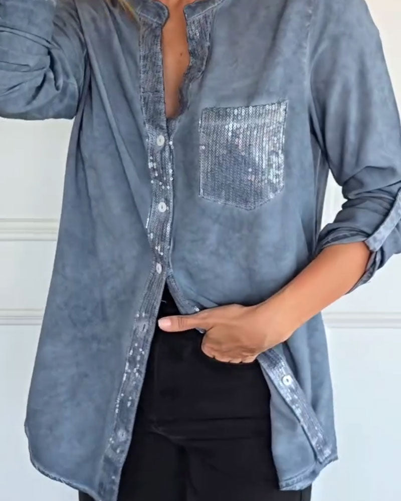 Hemd Unifarben Tasche Distressed