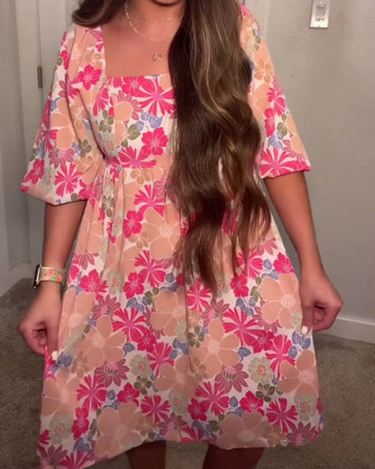 Kleid Quadratischer Ausschnitt Puffärmel Babydoll