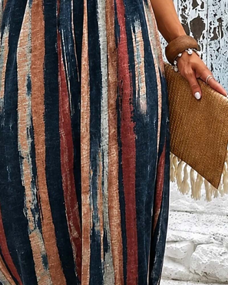 Kleid Rundhals Gestreift Hohe Taille A-Linie