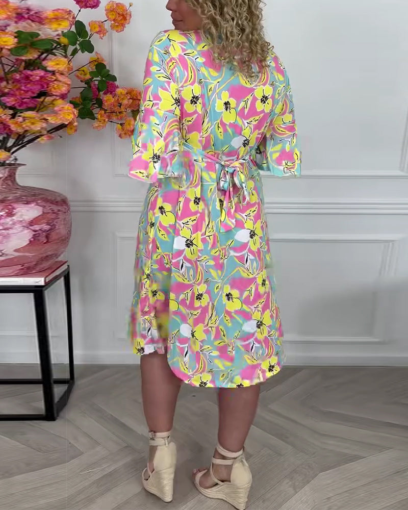 Kleid Farbblock Blumig Drehung Urlaub