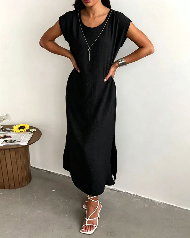 Kleid Midi Länge Schlitz Locker