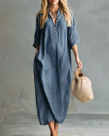 Kleid Casual Lockeres Hemd Lang