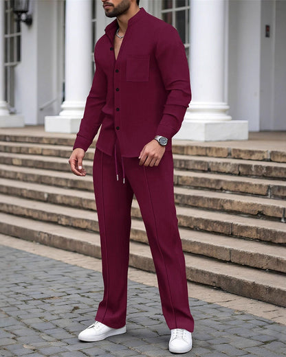 Herren Zweiteilig Lässig Waffelhemd Hose Set
