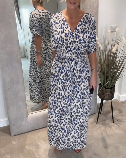 Kleid Schick V-Ausschnitt Tailliert Leopardenprint