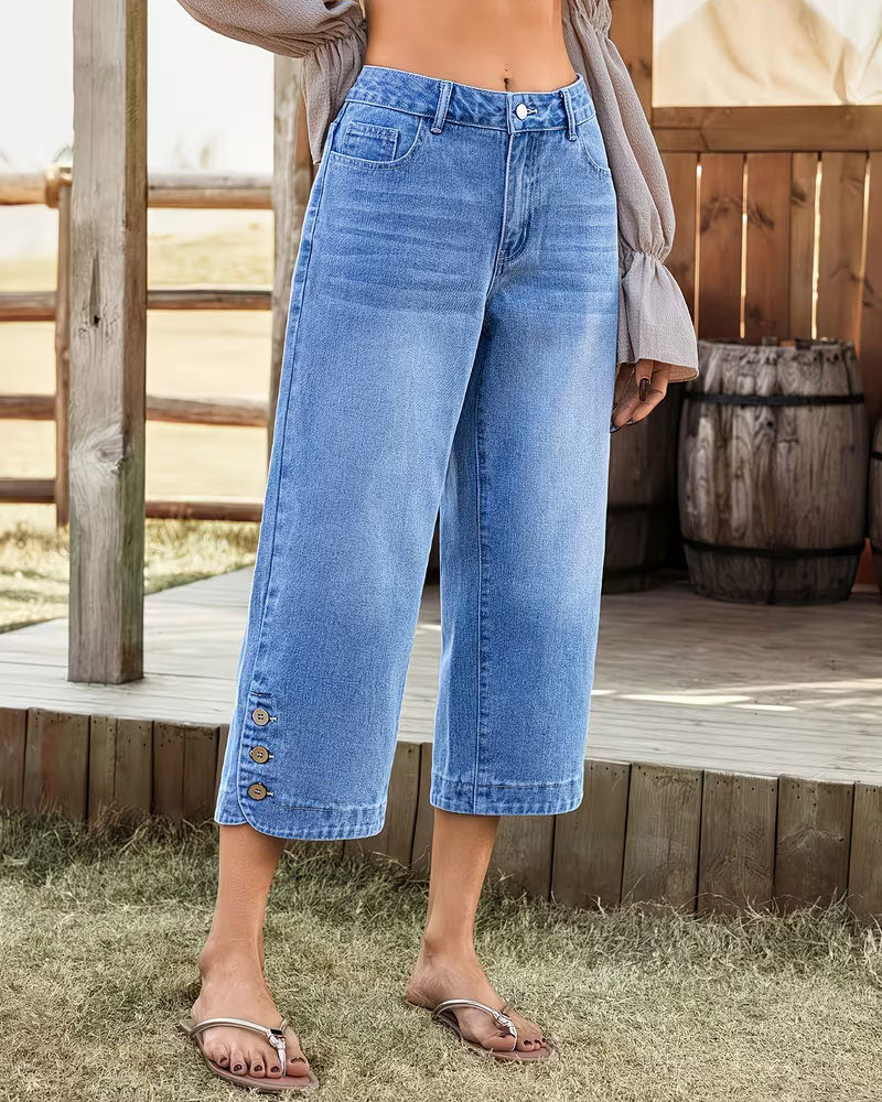 Hose Retro Denim Cropped gerade geschnitten