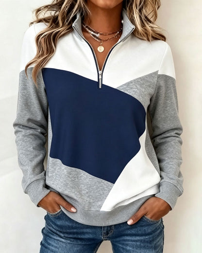 Sweatshirt Geometrisch Farbblock Reißverschluss