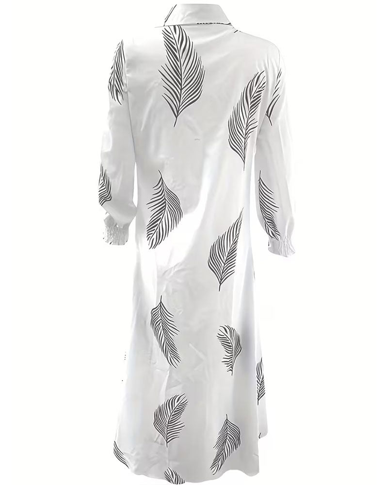 Kleid Palm Blatt Druck Hemd