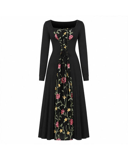 Kleid Quadratischer Ausschnitt Rose Spliced Maxi