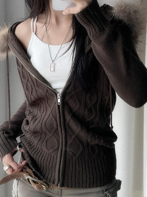 Einzelfarbige Vintage Jacke mit Twist und Pelzstich Details