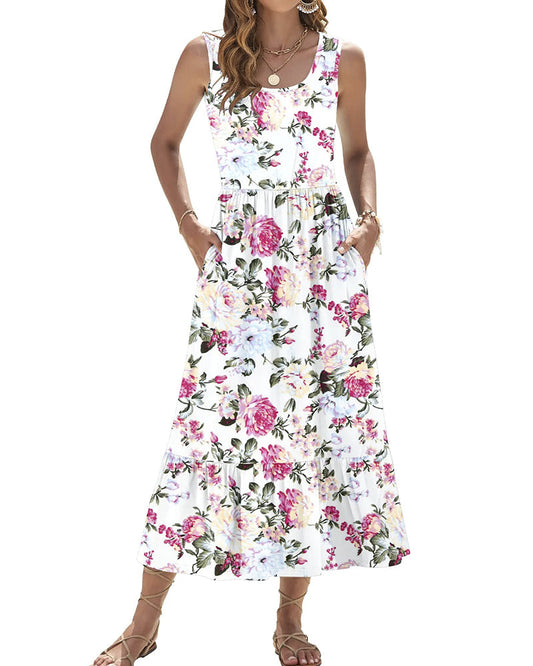 Kleid Ärmellos Rosenprint Lang
