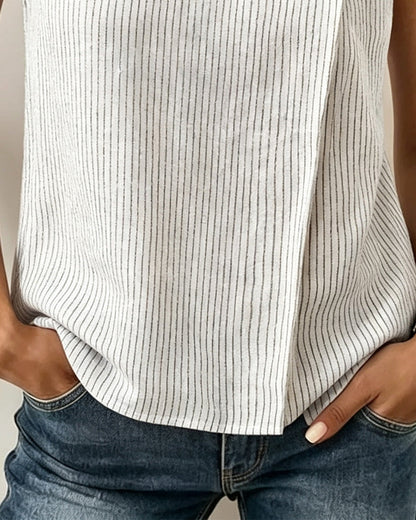 Bluse Gestreift Ärmellos Mock Ausschnitt