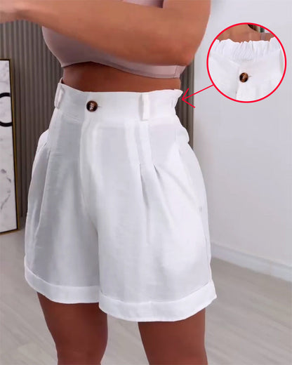 Shorts Baumwolle Leinen Hohe Taille Weites Bein