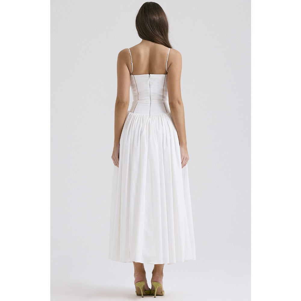 Floral Midi Dress with Spaghetti Straps for Women - Lina