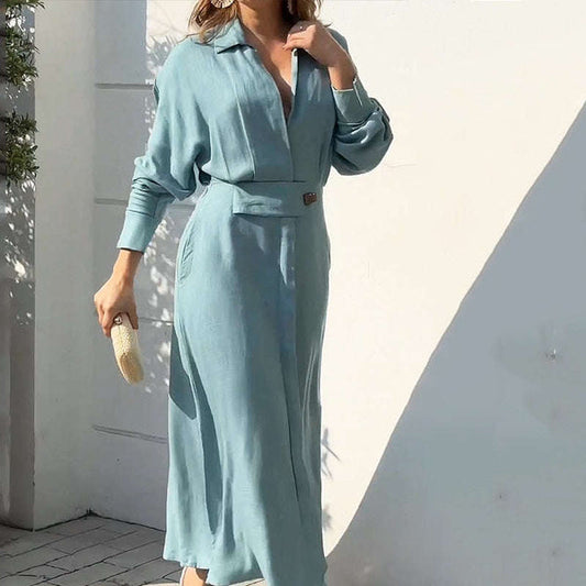 Livia Leicht – Elegant blue linen-cotton dress with slit