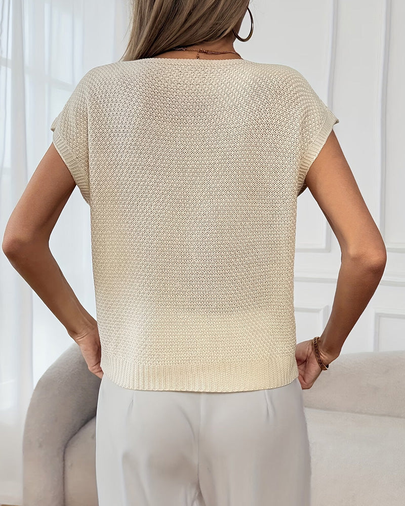Pullover Unifarben Rundhals Strick