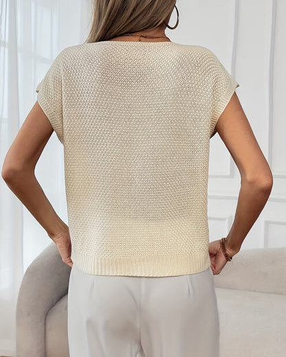Pullover Unifarben Rundhals Strick