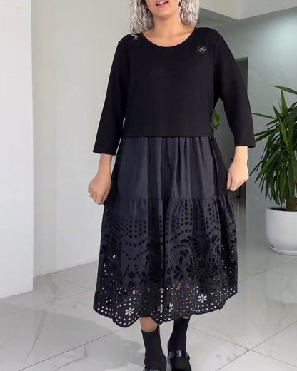 Kleid Ausgeschnitten Geplättet Mode Rund Halsausschnitt