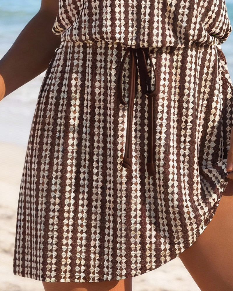 Badekleid Gedruckt Ärmellos Ausgestellt