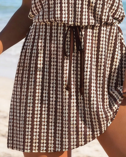 Badekleid Gedruckt Ärmellos Ausgestellt