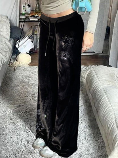 Black Y2K Star Print Flared Pants