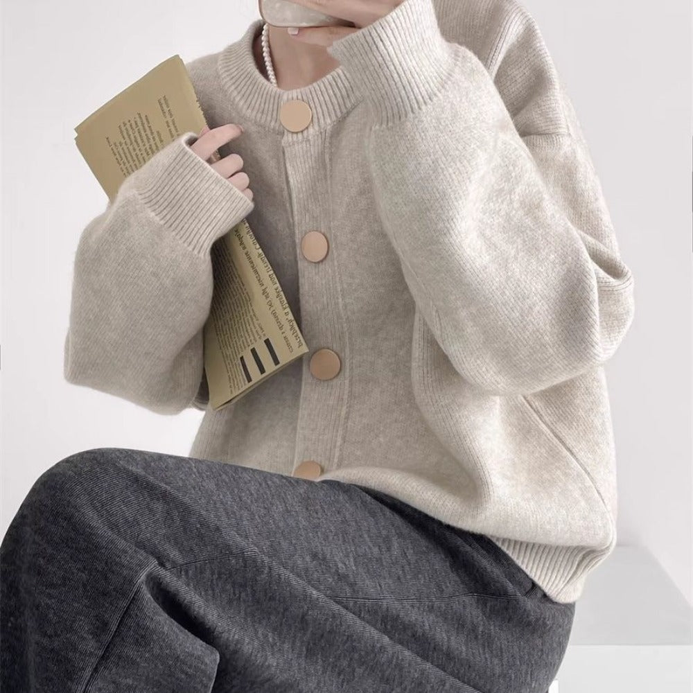 Beige Knit Button Front Cardigan Sweater for Women - Chiara