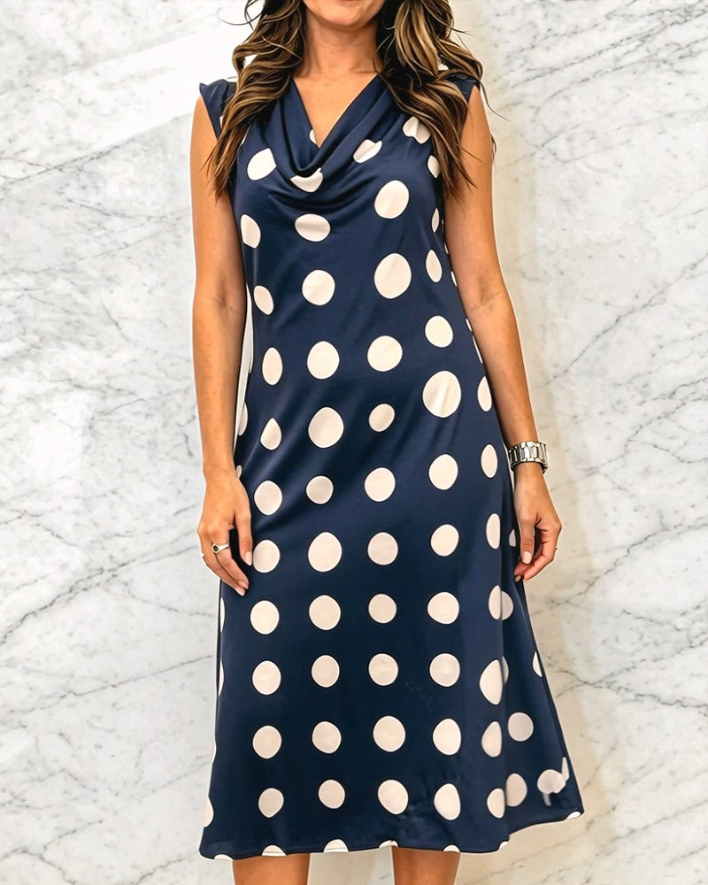 Kleid Ärmellos Muster Tupfen Cowl-Neck