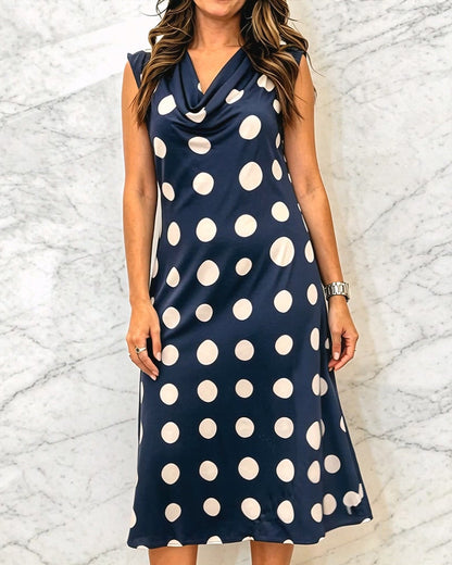 Kleid Ärmellos Muster Tupfen Cowl-Neck
