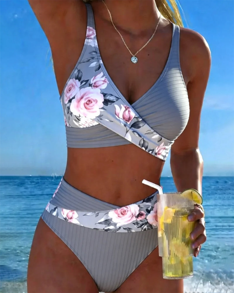 Bikini Gerippter Stoff Überkreuz Design