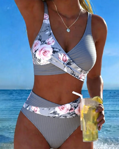 Bikini Gerippter Stoff Überkreuz Design