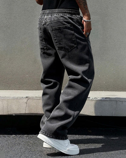 Herren Jeans Vintage Gummibund Weites Bein