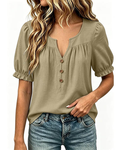 Bluse Puffärmel Knopfleiste
