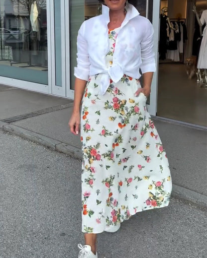 Kleid Ärmellos Gedruckt Casual