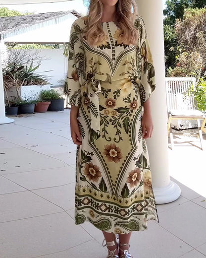 Kleid Rundhals Blumen Druck