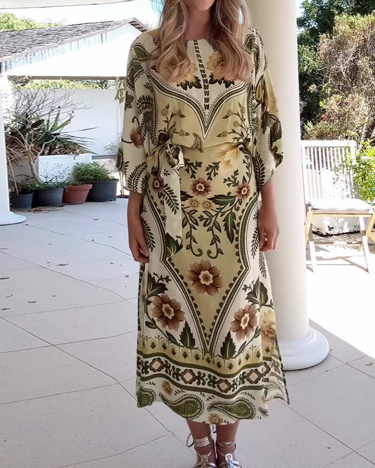 Kleid Rundhals Blumen Druck