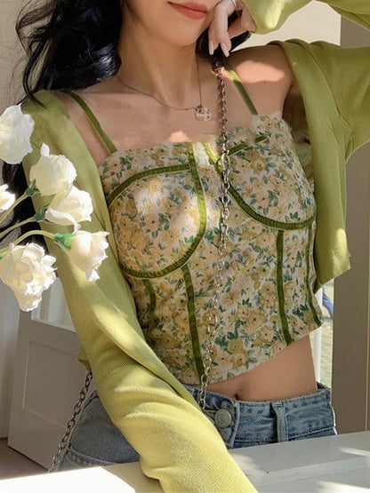 Vintage Blumenprint Korsett Top mit kurzem Bund