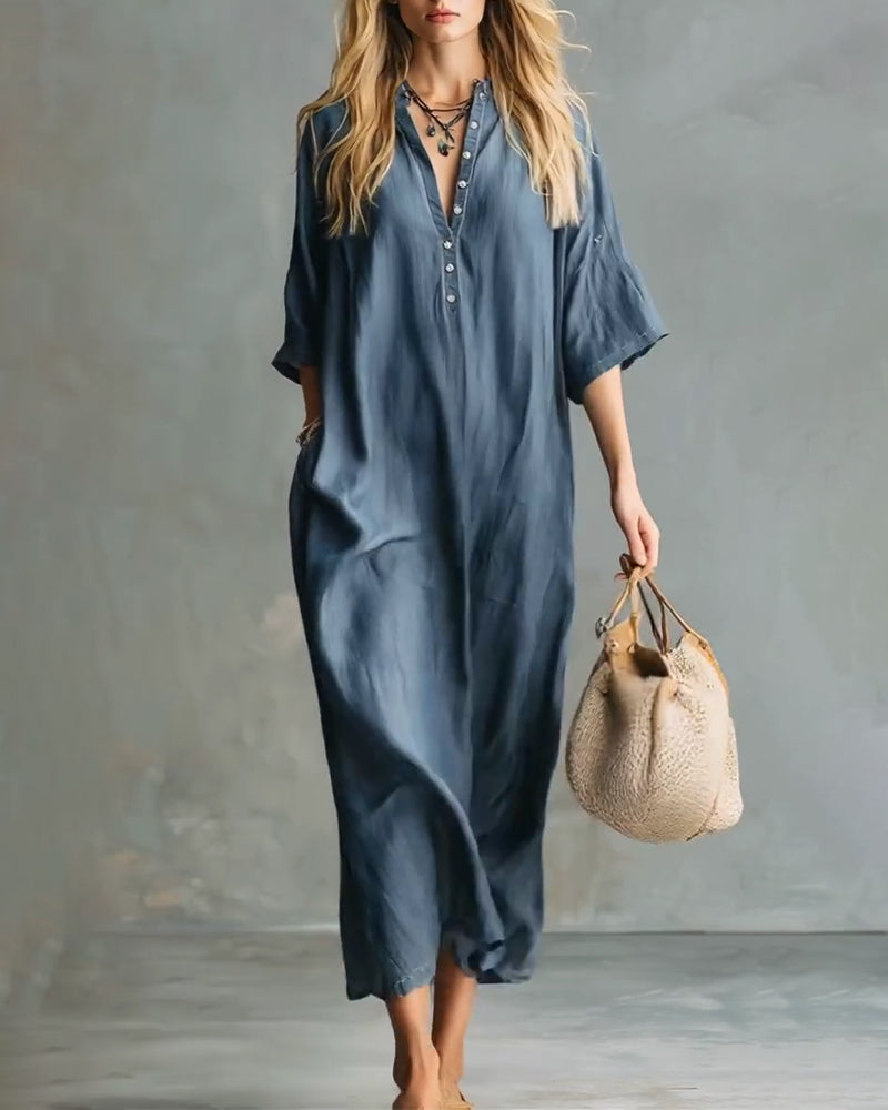 Kleid Casual Lockeres Hemd Lang