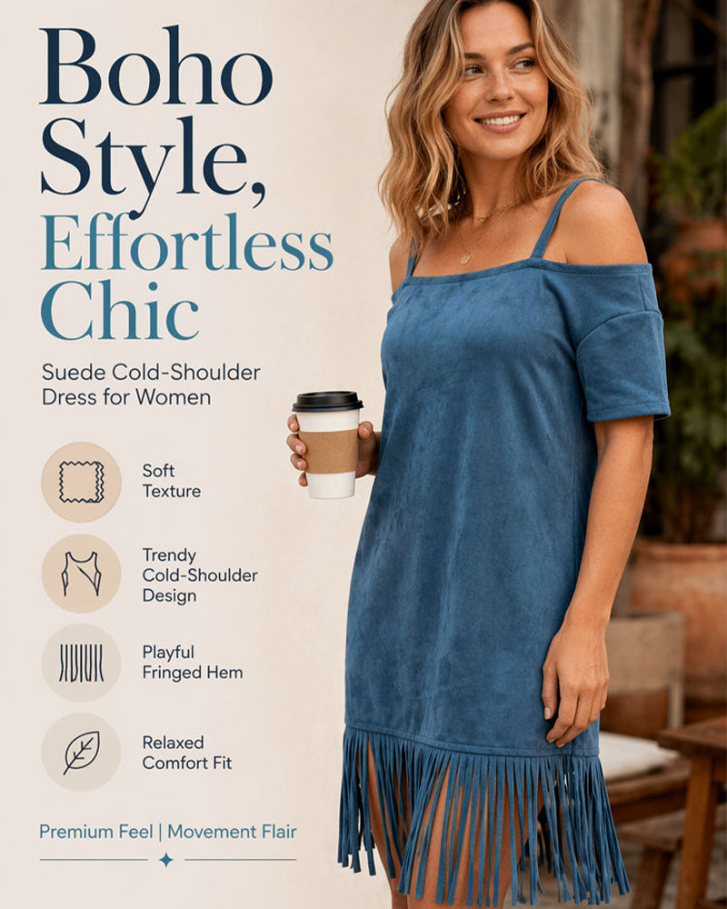 Kleid Spaghettiträger Franse Uni Off-Shoulder