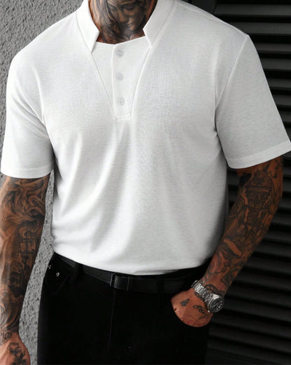 Herren T-Shirt Mandarin-Kragen Knopf Mode
