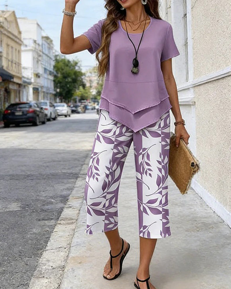 Zweiteiliges Set Bedruckte Cropped Hose Lässig
