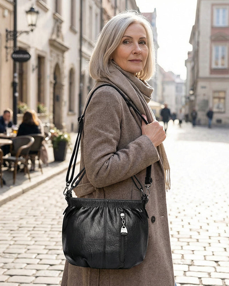 Handtasche Casual Gefaltet Eimer Weiches Leder
