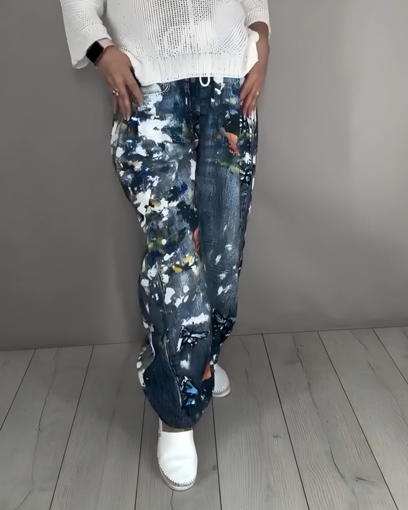 Jeans Spritzer Druck Kordelzug