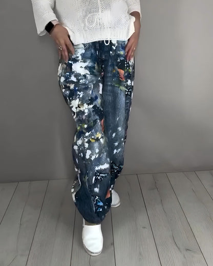 Jeans Spritzer Druck Kordelzug